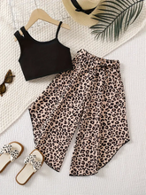 Girls Leopard Print Wrap Skirt & Black Cropped Top Set