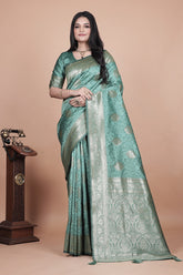 Exquisite Green Silk Saree with Gold Zari Work – Indian Wedding Saree