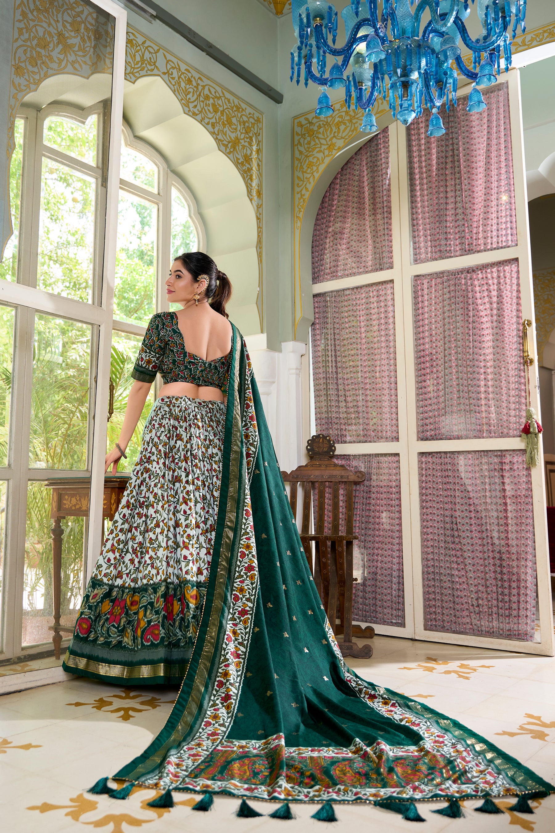Green Multicolor Floral Print Lehenga Set with Dupatta – Designer Ethnic Wear