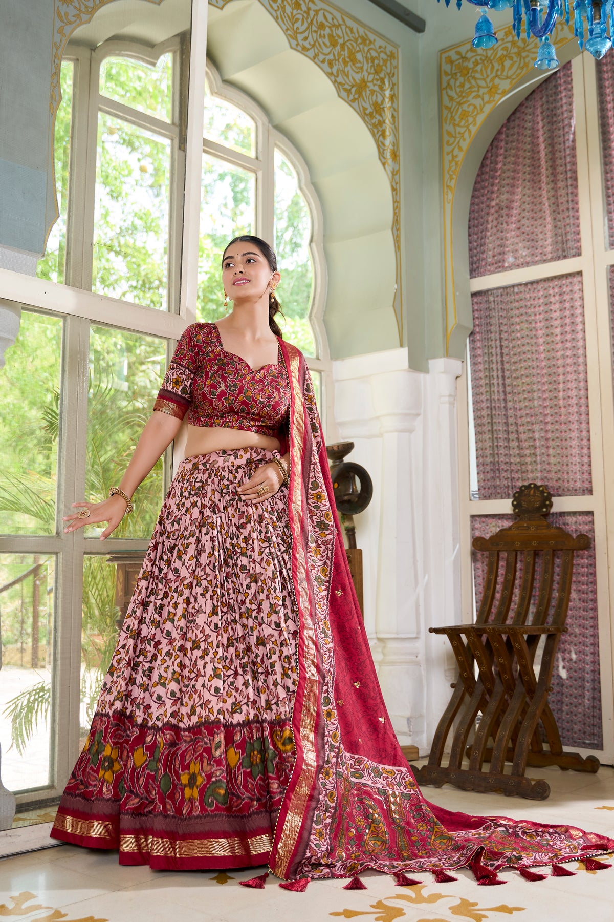 Maroon Multicolor Floral Print Lehenga Set with Dupatta – Designer Ethnic Wear