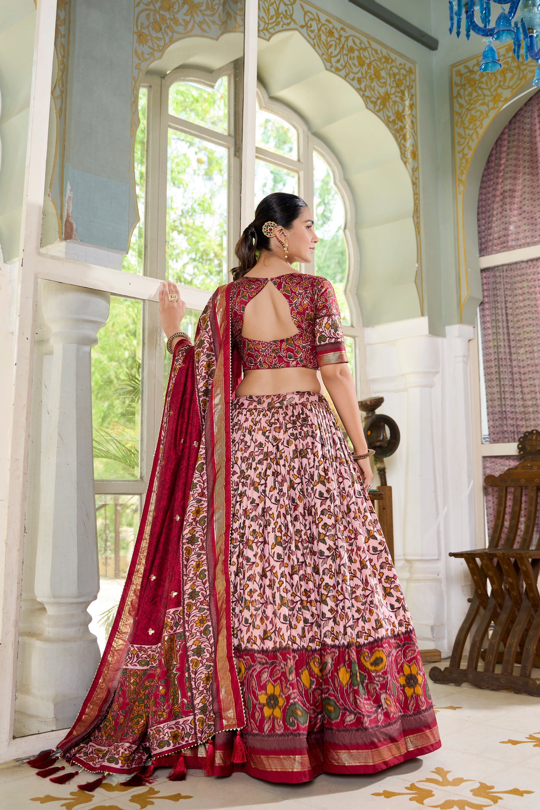 Maroon Multicolor Floral Print Lehenga Set with Dupatta – Designer Ethnic Wear