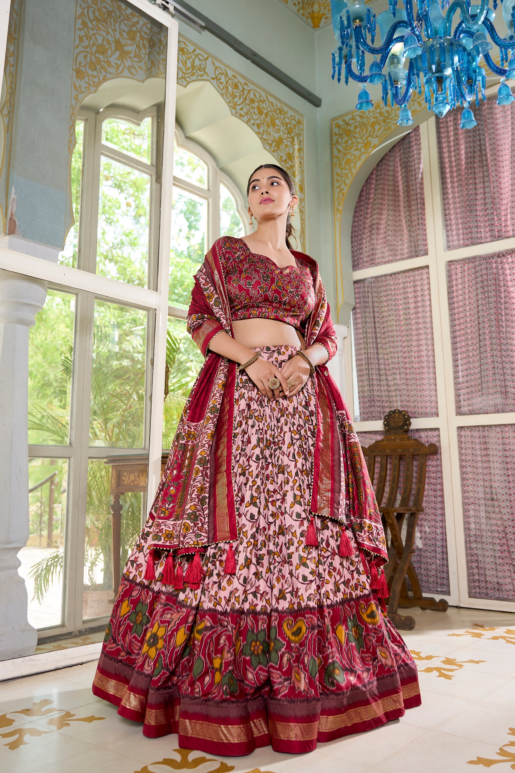Maroon Multicolor Floral Print Lehenga Set with Dupatta – Designer Ethnic Wear