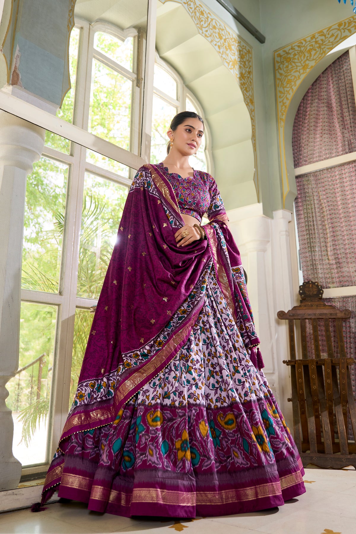 Purple Multicolor Floral Print Lehenga Set with Dupatta – Designer Ethnic Wear