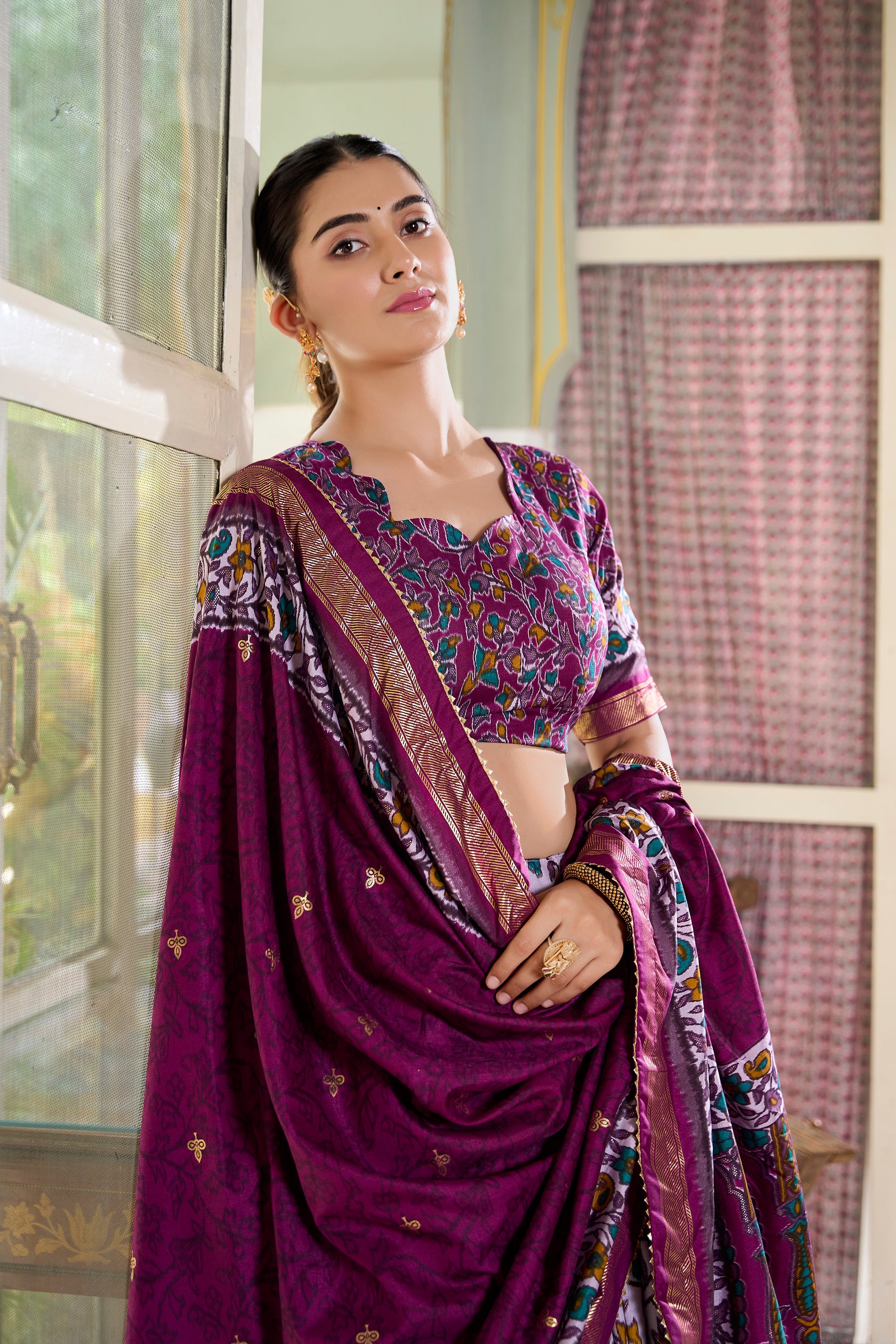 Purple Multicolor Floral Print Lehenga Set with Dupatta – Designer Ethnic Wear