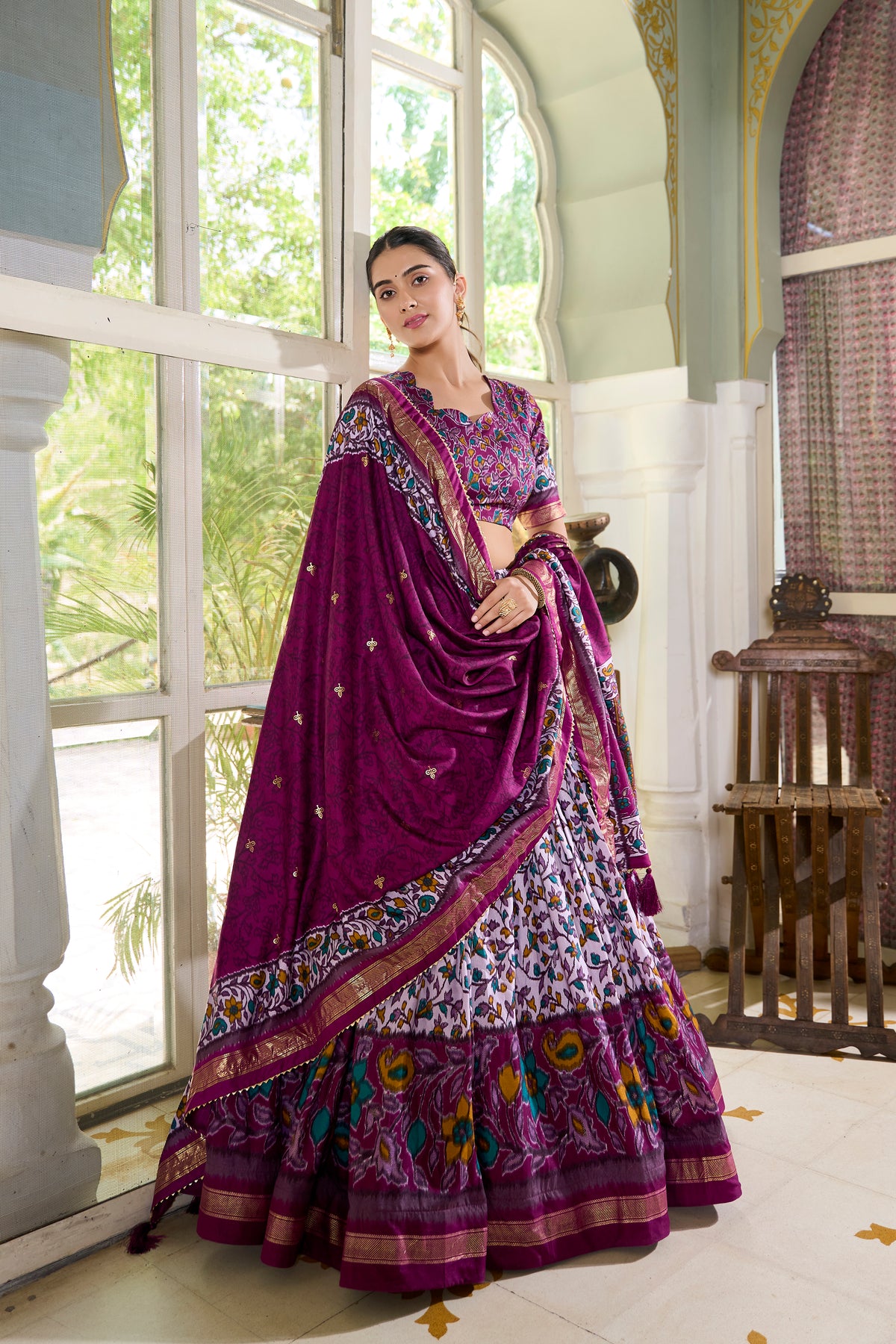 Purple Multicolor Floral Print Lehenga Set with Dupatta – Designer Ethnic Wear