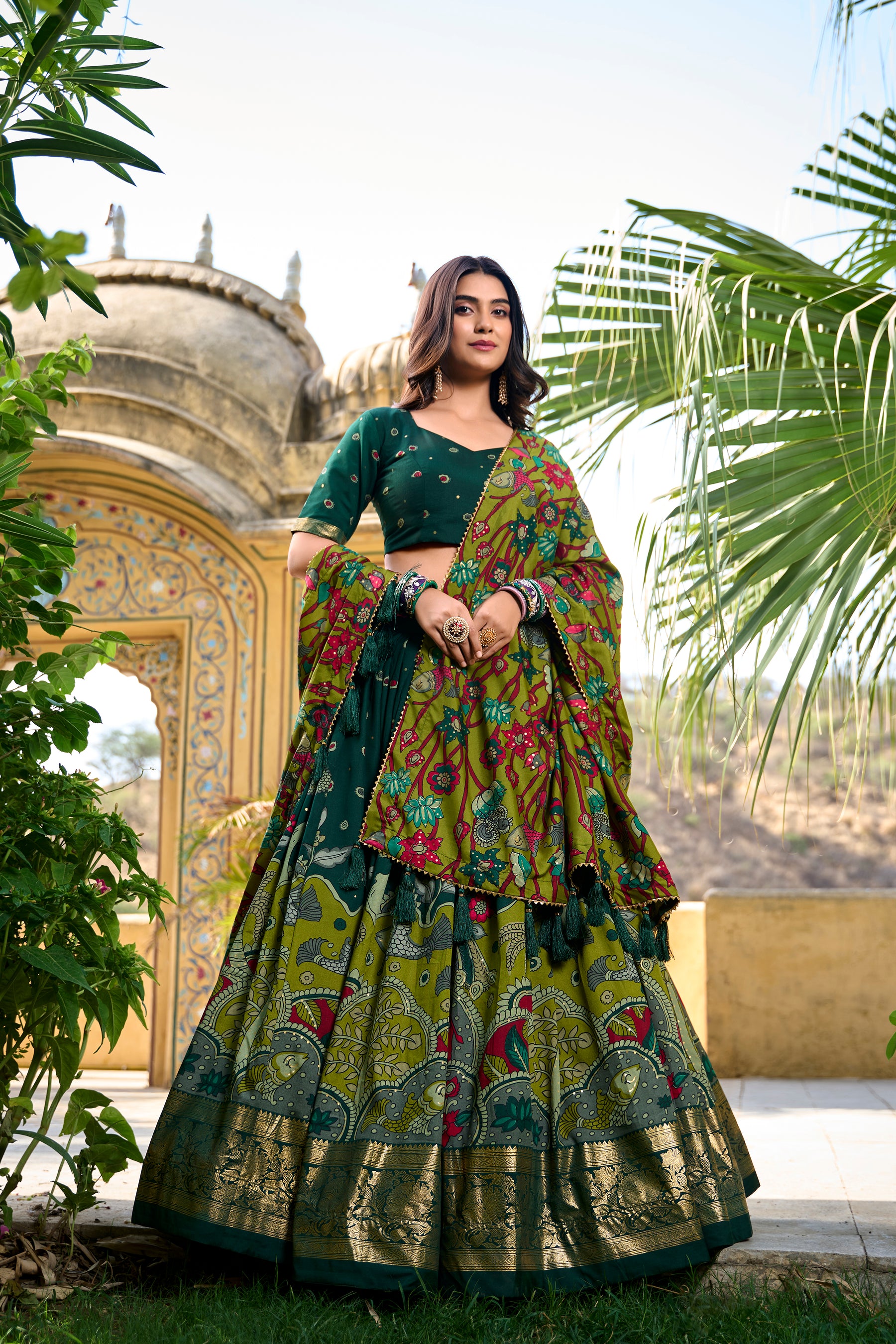 Designer Green Ethnic Lehenga Choli with Elephant & Floral Print