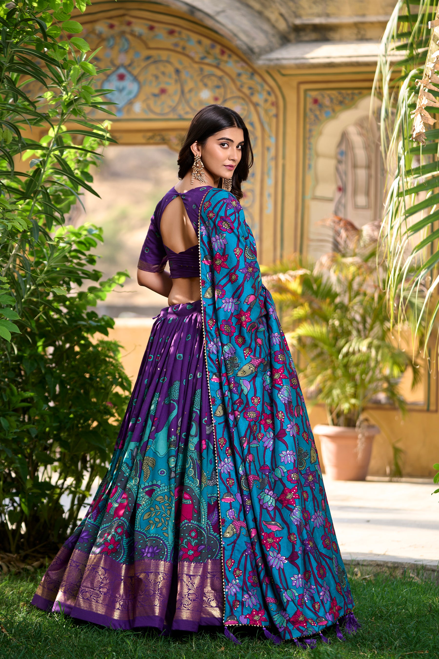 Designer Purple Ethnic Lehenga Choli with Elephant & Floral Print