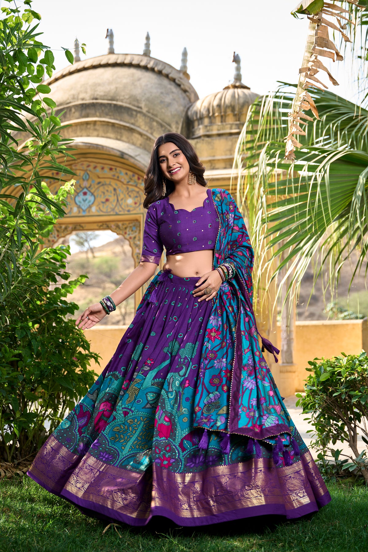 Designer Purple Ethnic Lehenga Choli with Elephant & Floral Print
