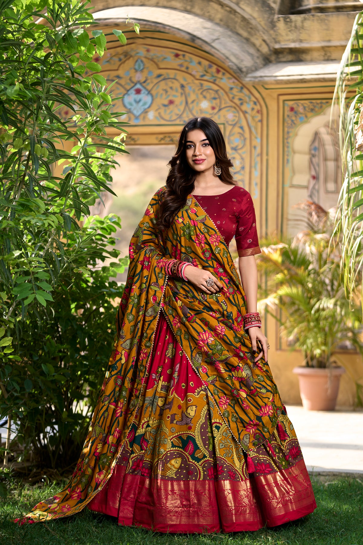 Designer Red Ethnic Lehenga Choli with Elephant & Floral Print