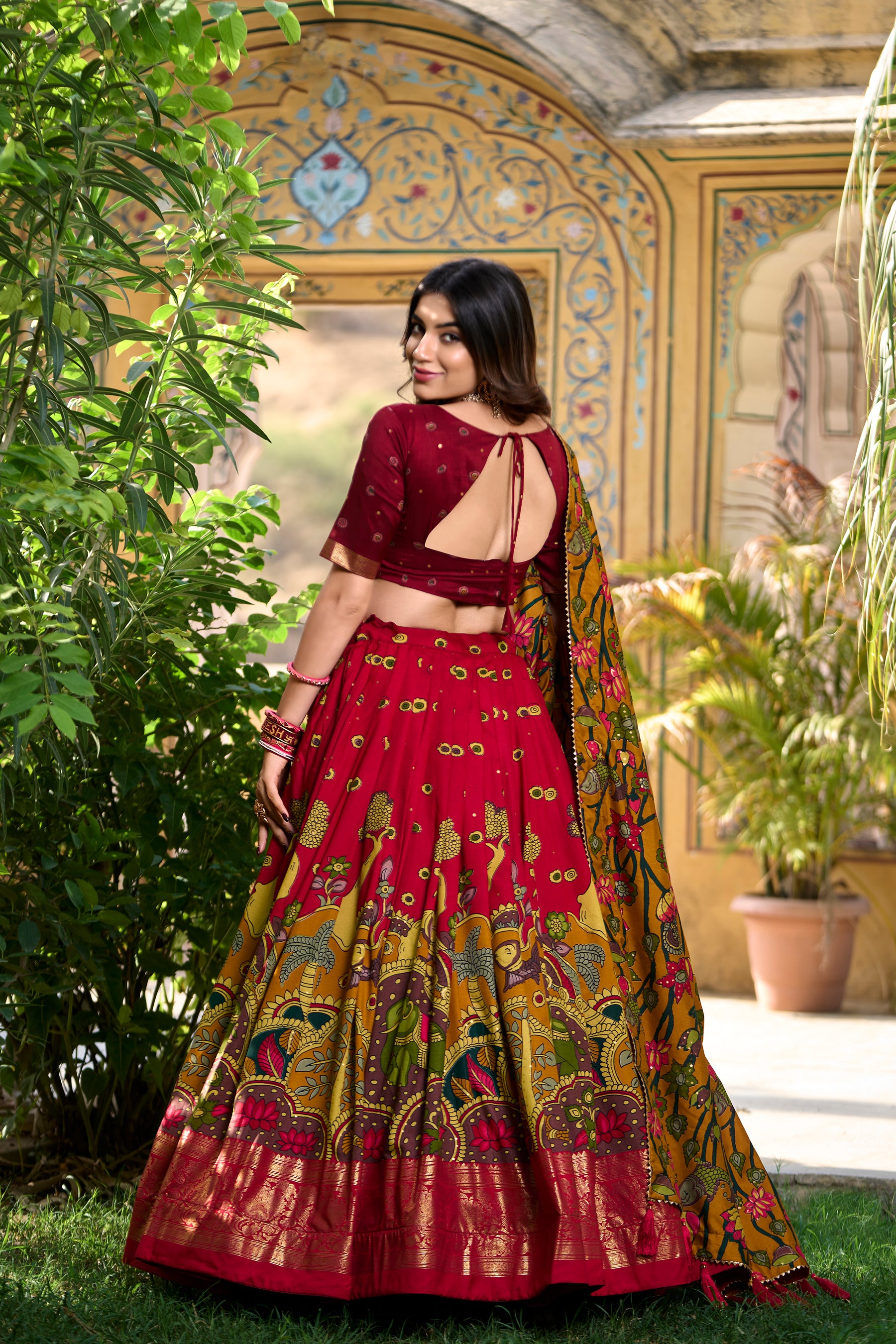 Designer Red Ethnic Lehenga Choli with Elephant & Floral Print