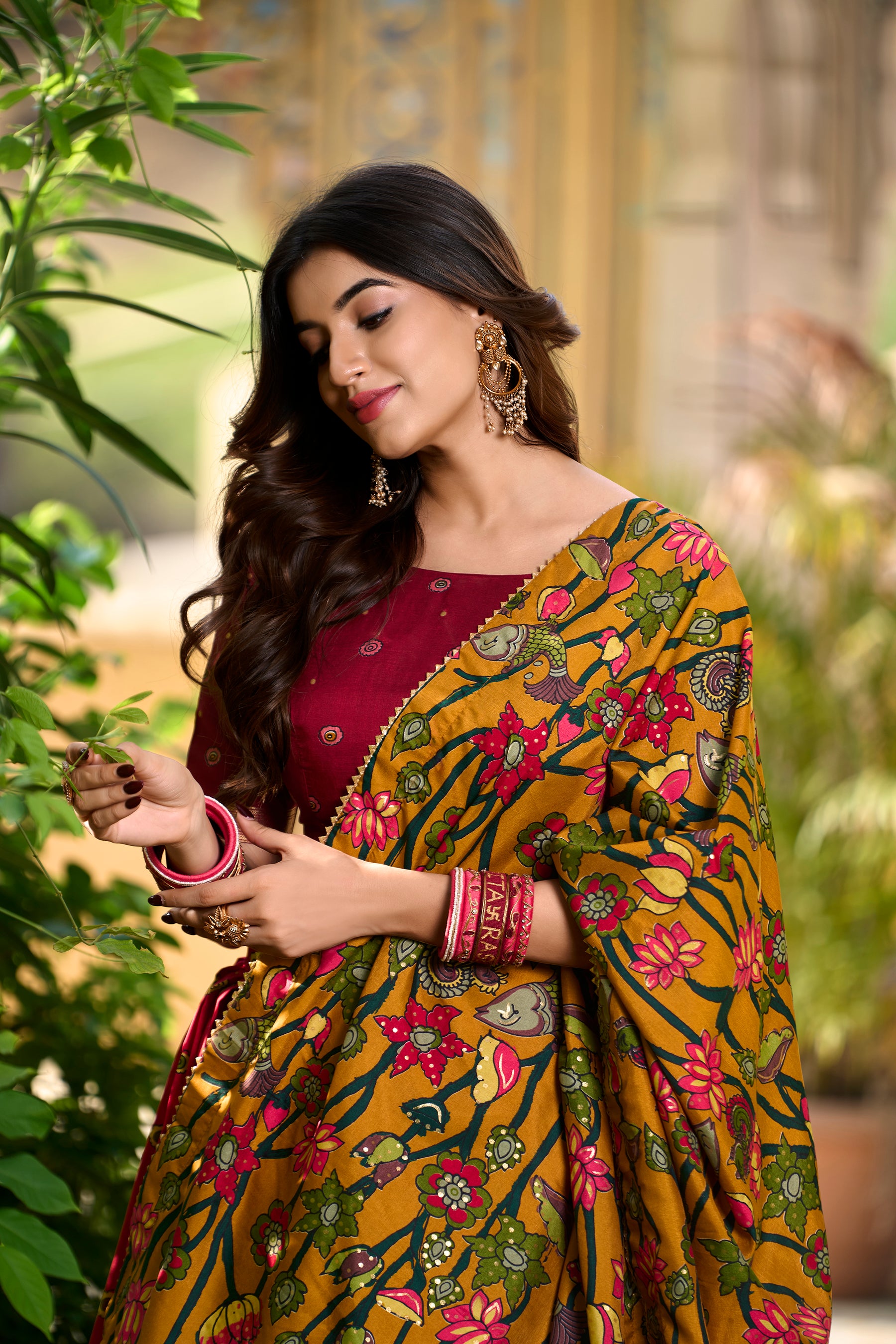 Designer Red Ethnic Lehenga Choli with Elephant & Floral Print