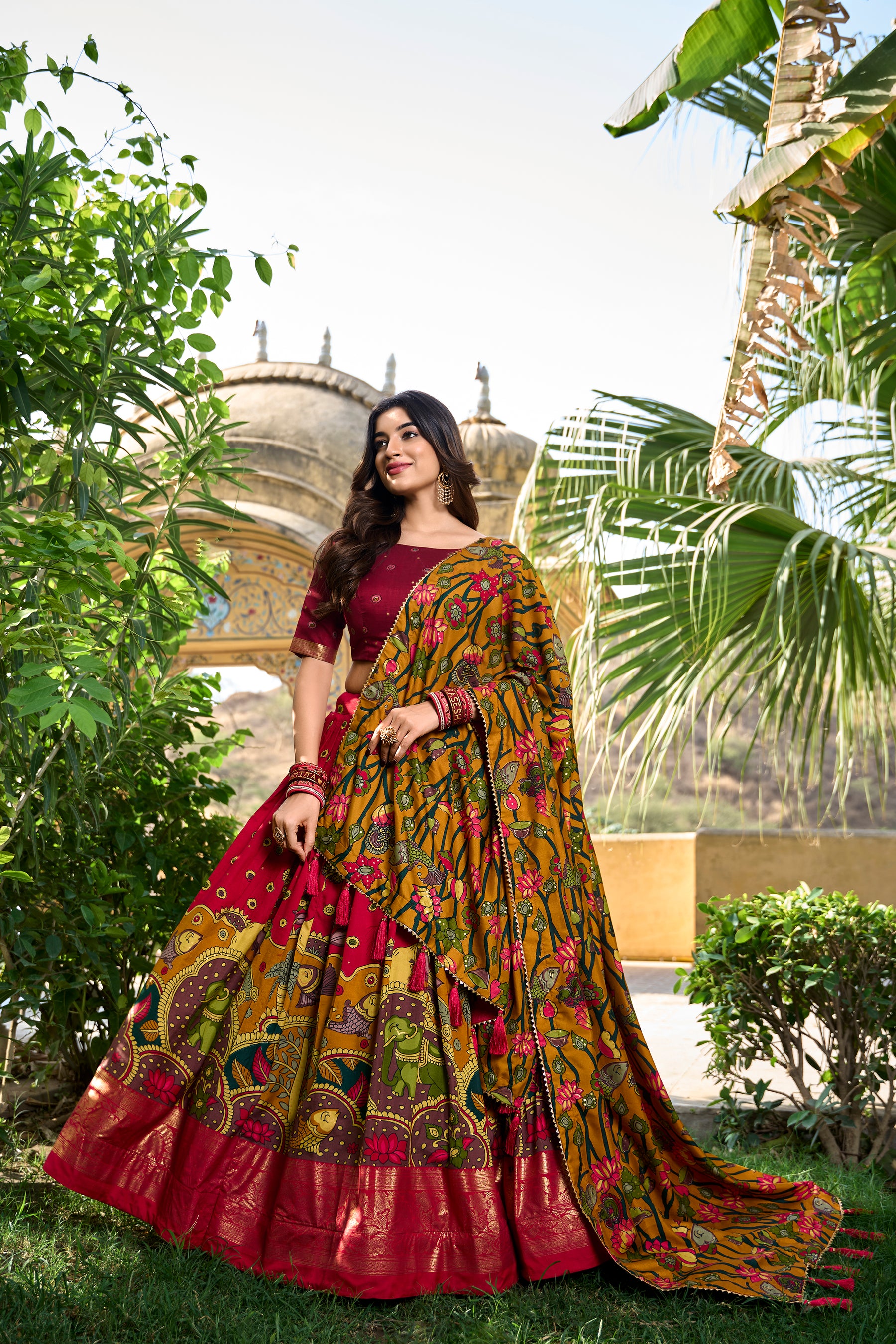 Designer Red Ethnic Lehenga Choli with Elephant & Floral Print