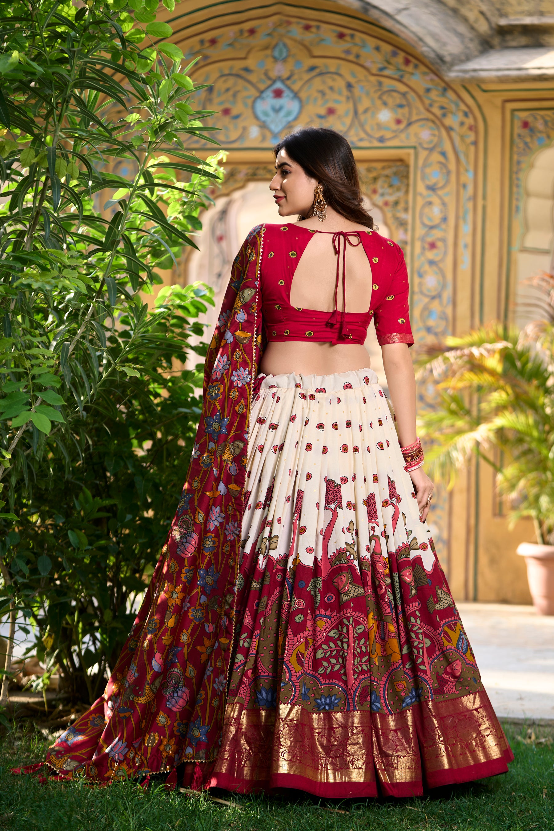 Designer OFF-White Ethnic Lehenga Choli with Elephant & Floral Print