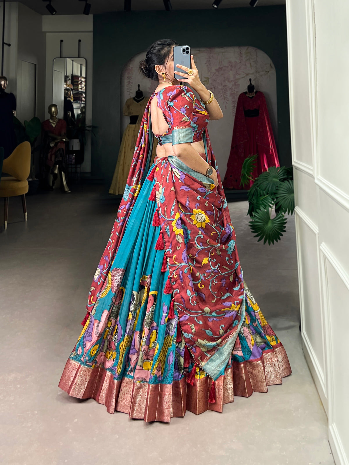 Gorgeous Multicolor Lehenga with Intricate Artwork & Embellished Border
