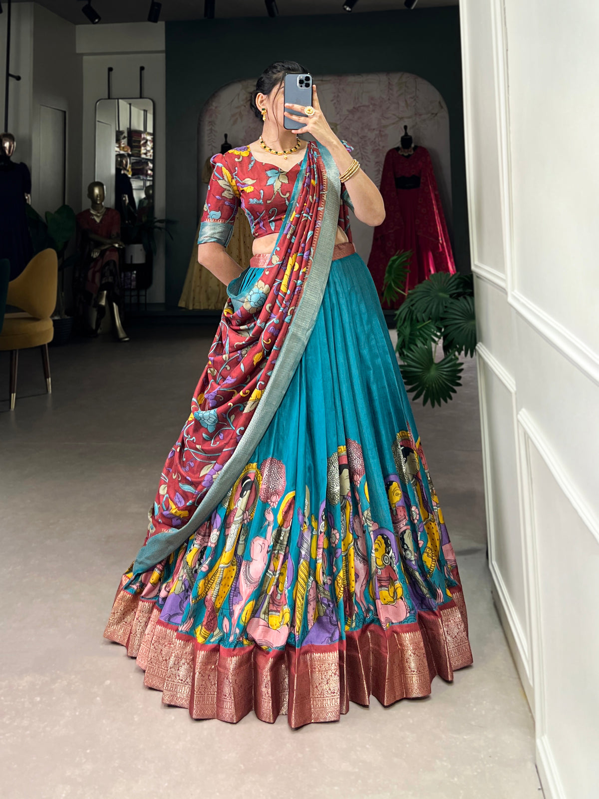 Gorgeous Multicolor Lehenga with Intricate Artwork & Embellished Border