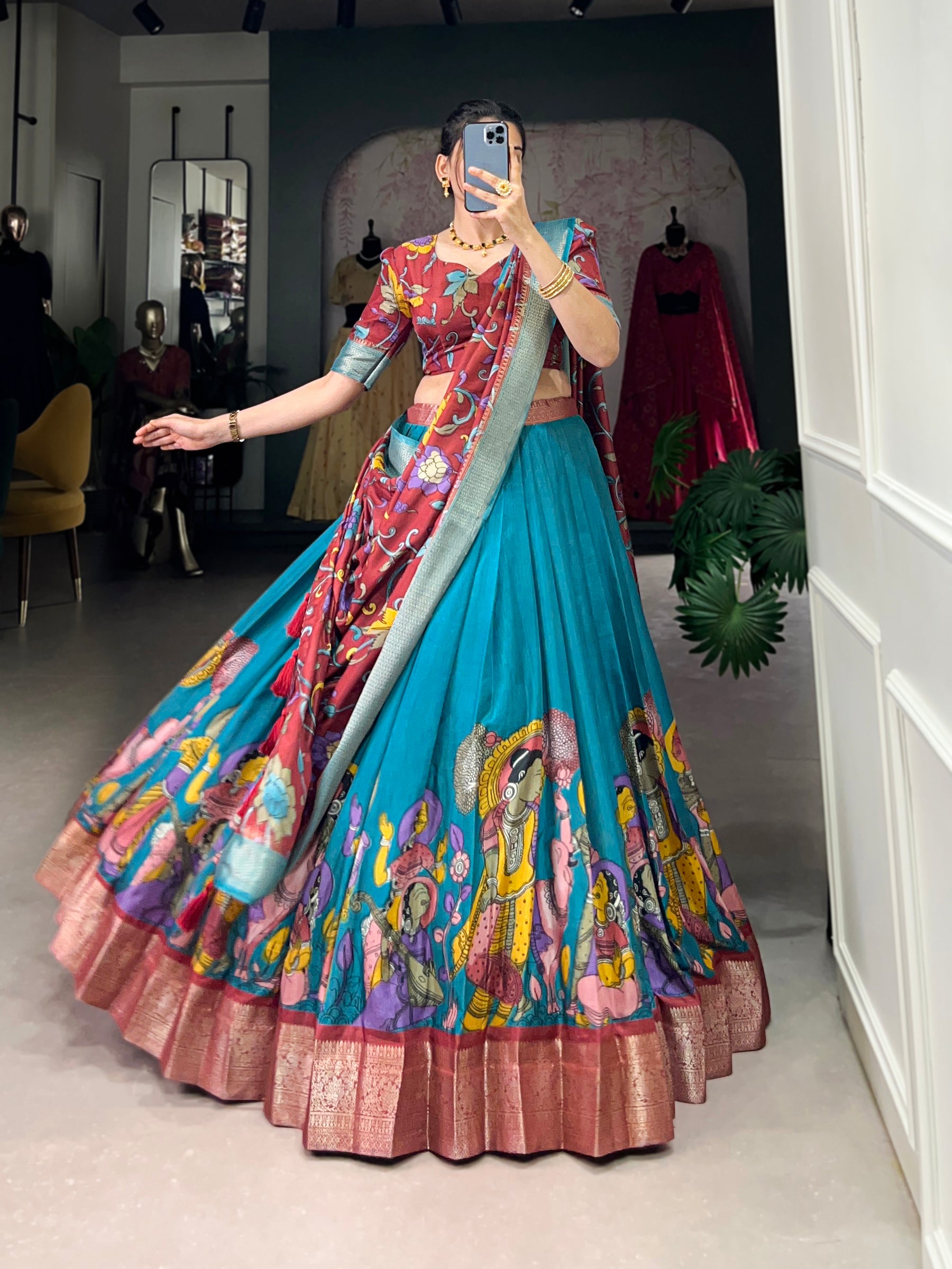 Gorgeous Multicolor Lehenga with Intricate Artwork & Embellished Border