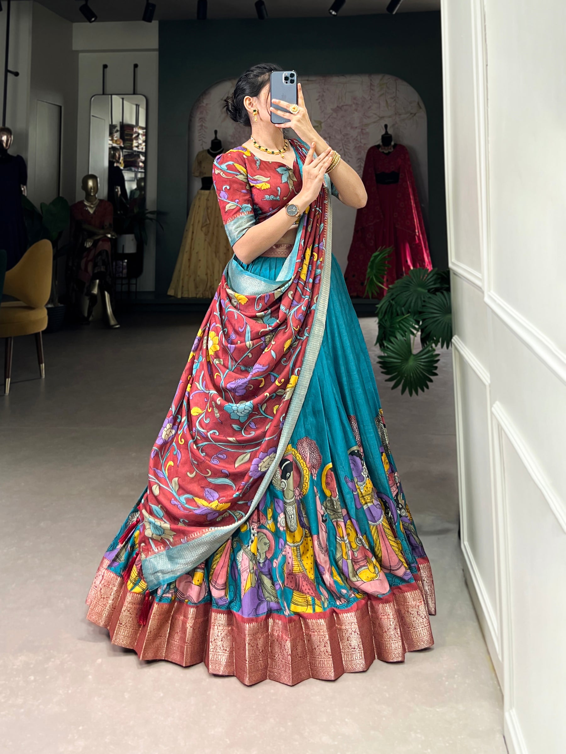 Gorgeous Multicolor Lehenga with Intricate Artwork & Embellished Border