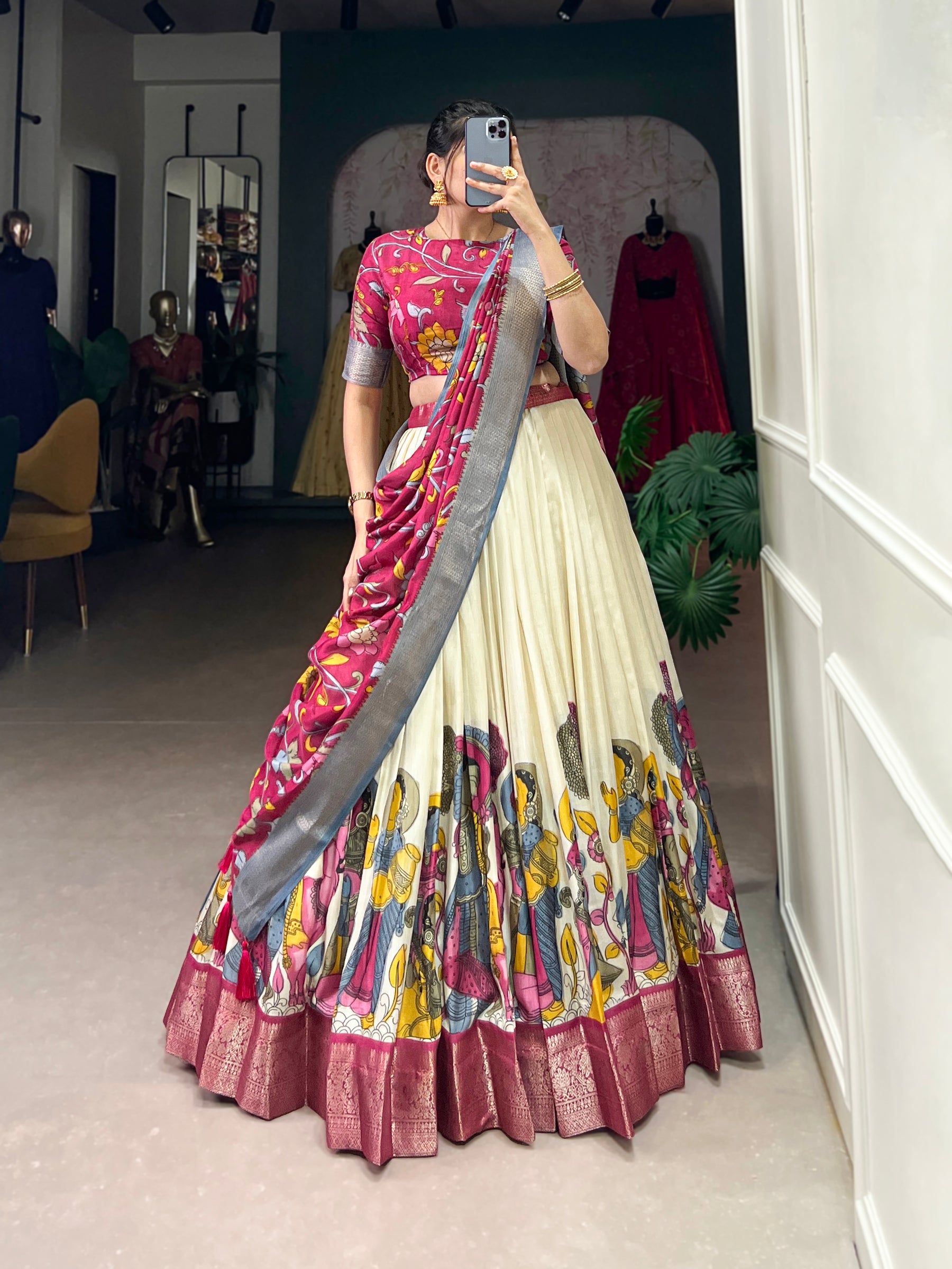Gorgeous Off White Lehenga with Intricate Artwork & Embellished Border