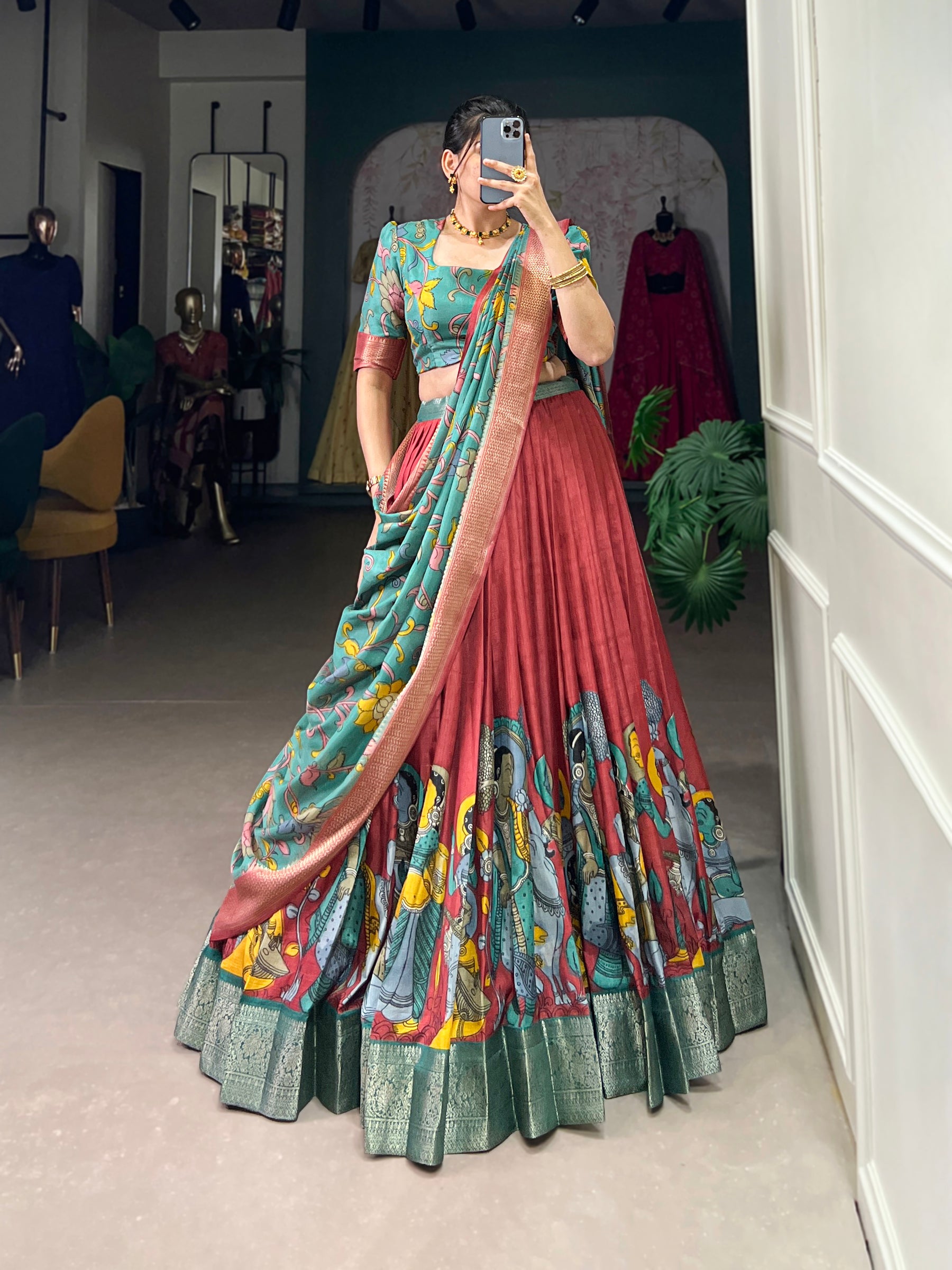 Gorgeous Red Lehenga with Intricate Artwork & Embellished Border