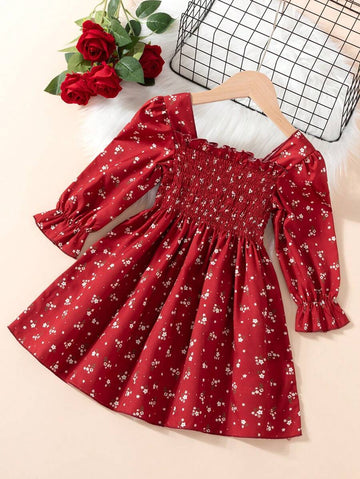 Glamgait Red Color Floral Printed Full Sleeve Baby Dress
