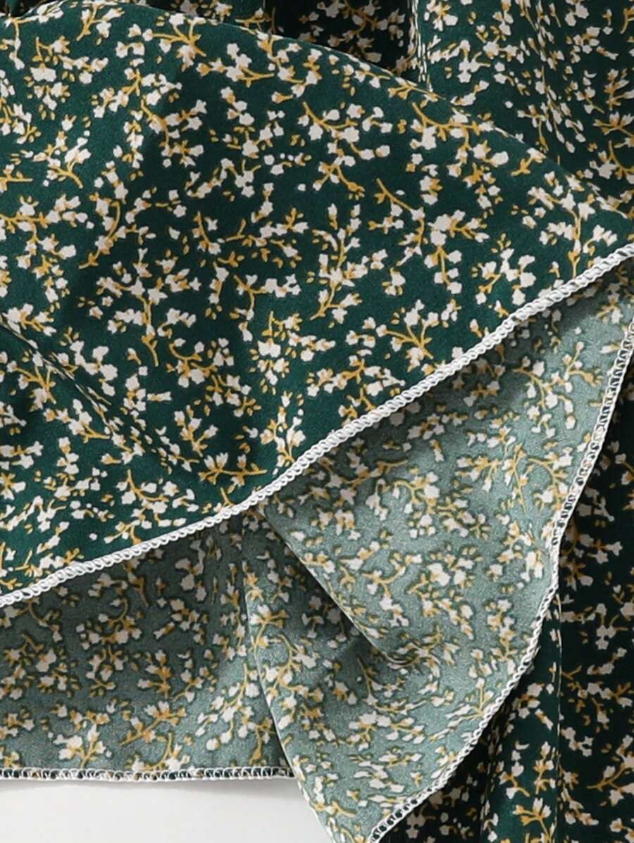 Glamgait  Mehndi Green Floral Printed Short Sleeve A-Line Baby Dress