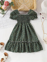 Glamgait  Mehndi Green Floral Printed Short Sleeve A-Line Baby Dress