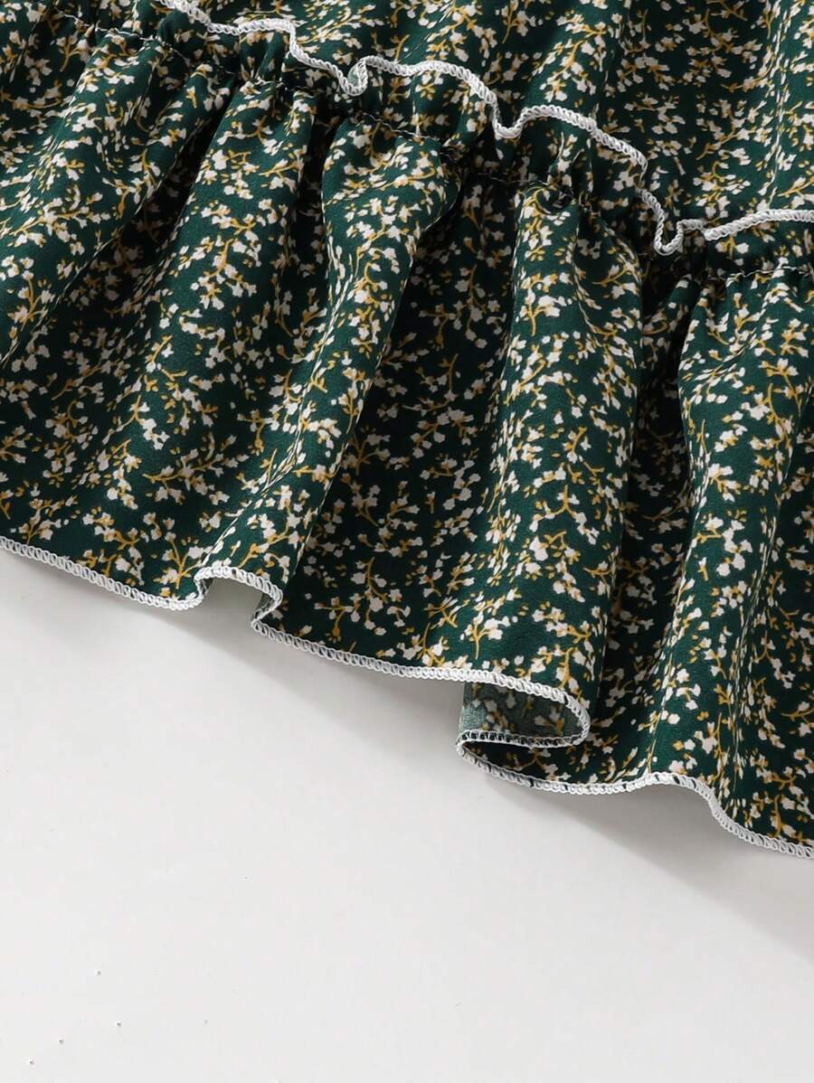 Glamgait  Mehndi Green Floral Printed Short Sleeve A-Line Baby Dress