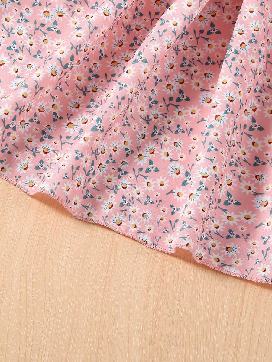 Glamgait Pink Color Flower Printed Short Sleeve Midi Girls Dress