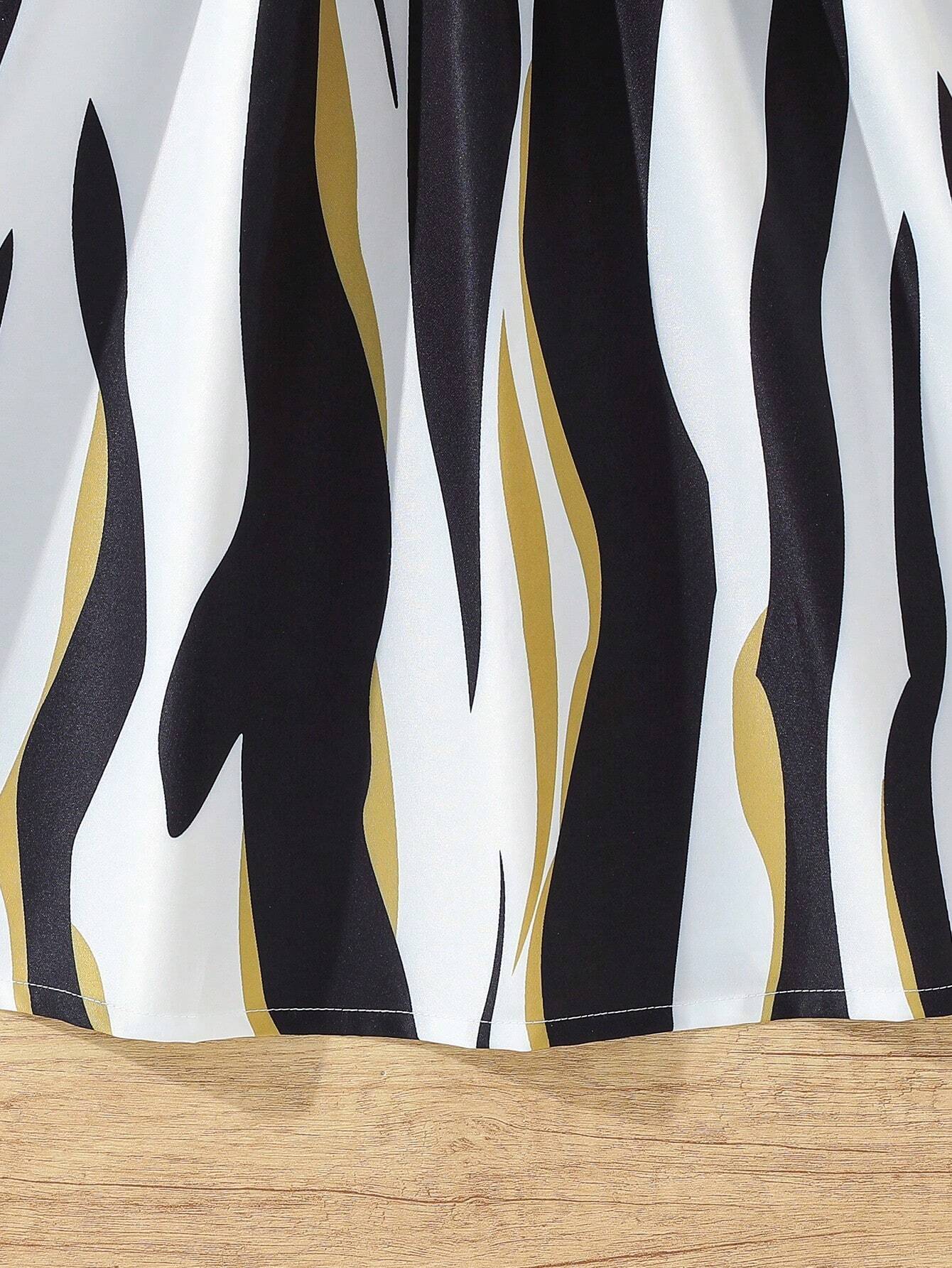 Girls Black Ruffle Sleeve Top with Striped Skirt