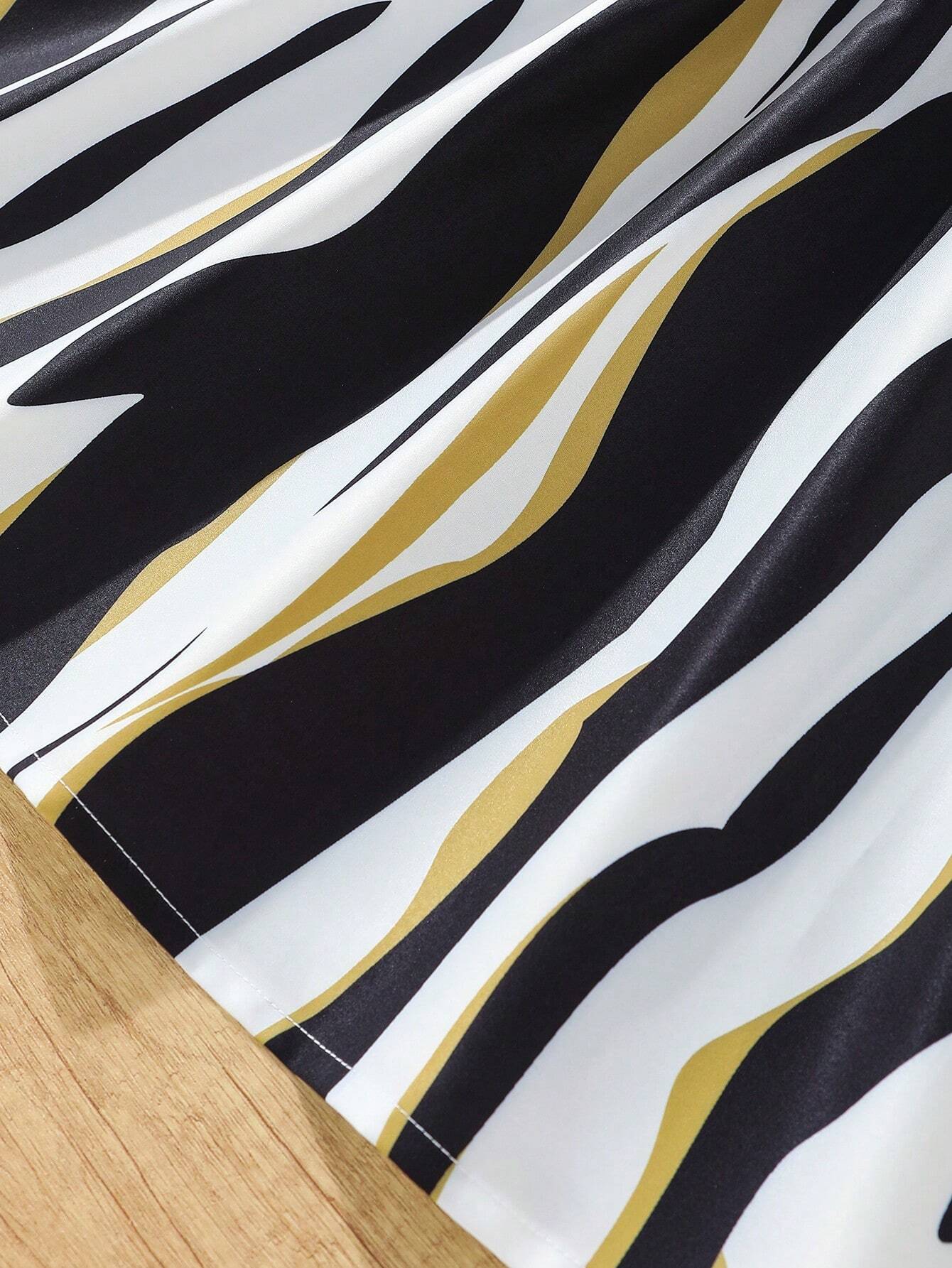 Girls Black Ruffle Sleeve Top with Striped Skirt