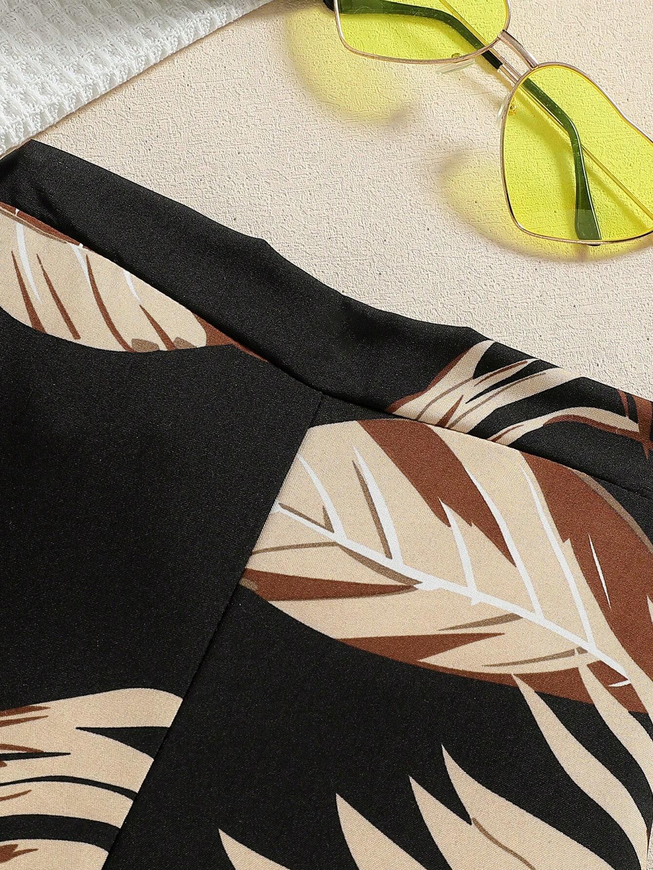 Girls Black Top With Printed Pant Set