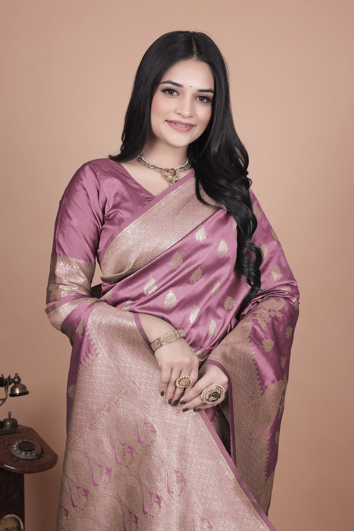 Classic Purple Banarasi Silk Saree with Gold Zari and Peacock Motif for Festive Wear