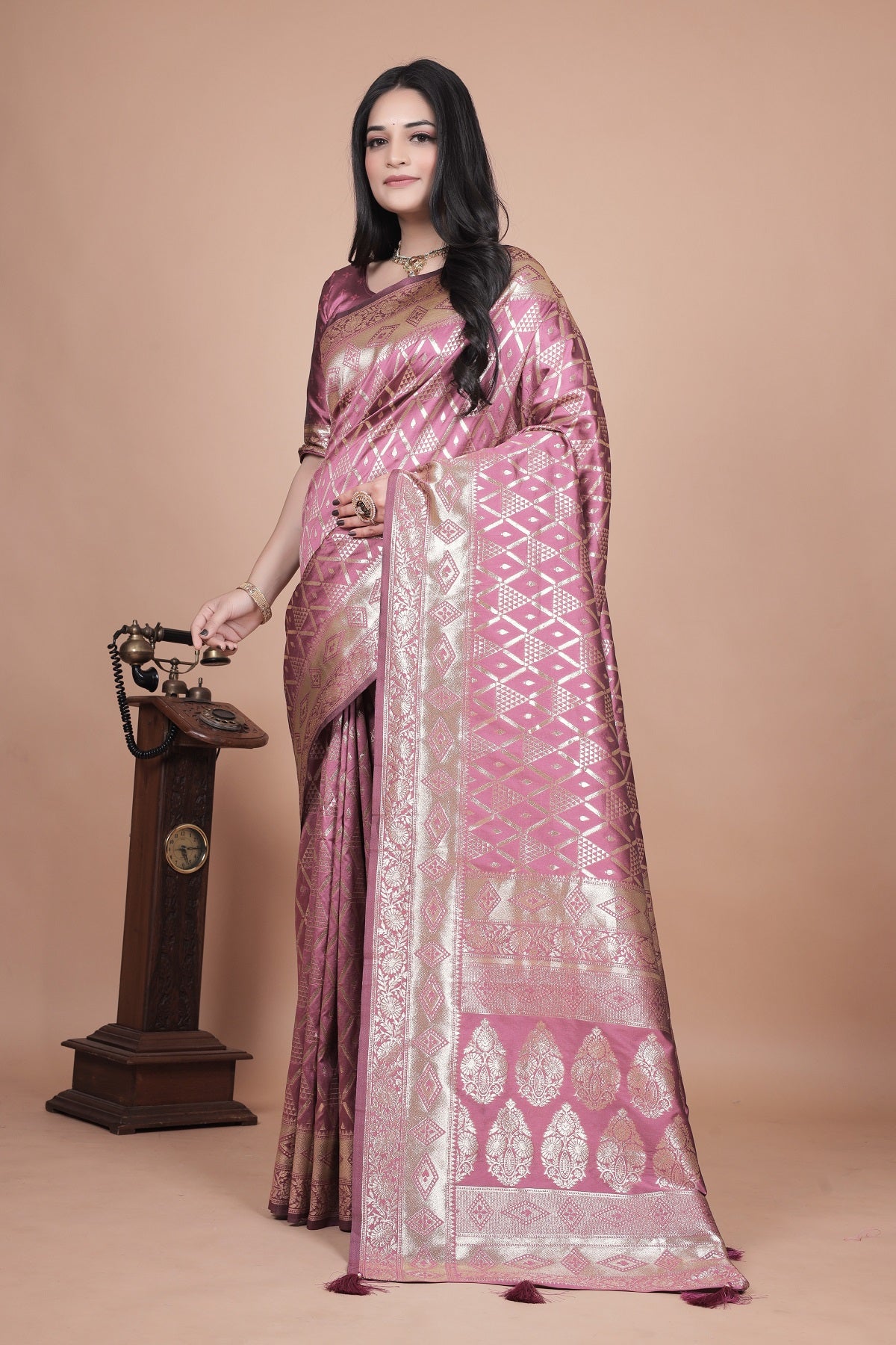 Elegant Pink Silk Saree with Silver Zari Work - Traditional Handwoven Indian Sari for Weddings, Festive Occasions & Parties