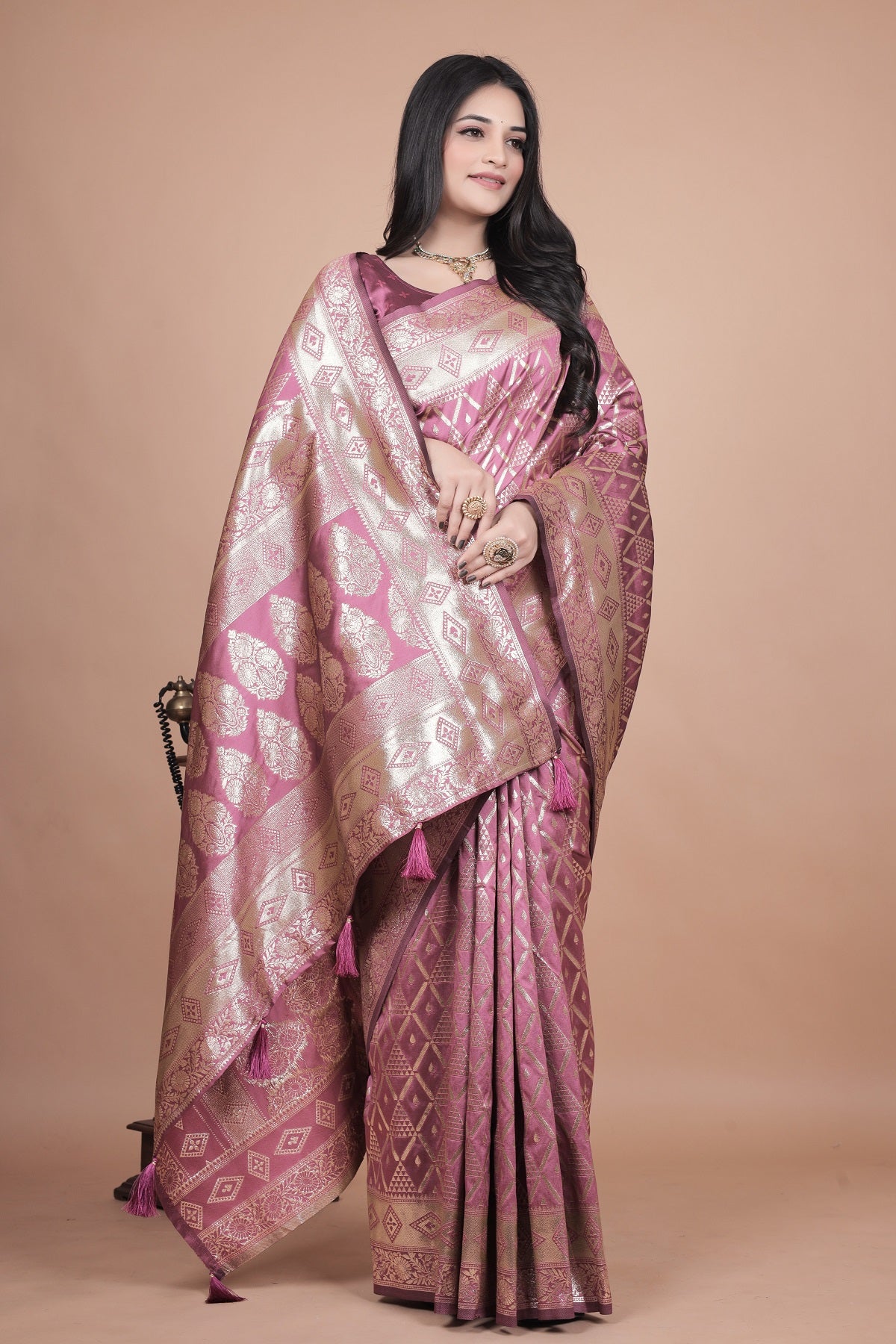 Elegant Pink Silk Saree with Silver Zari Work - Traditional Handwoven Indian Sari for Weddings, Festive Occasions & Parties