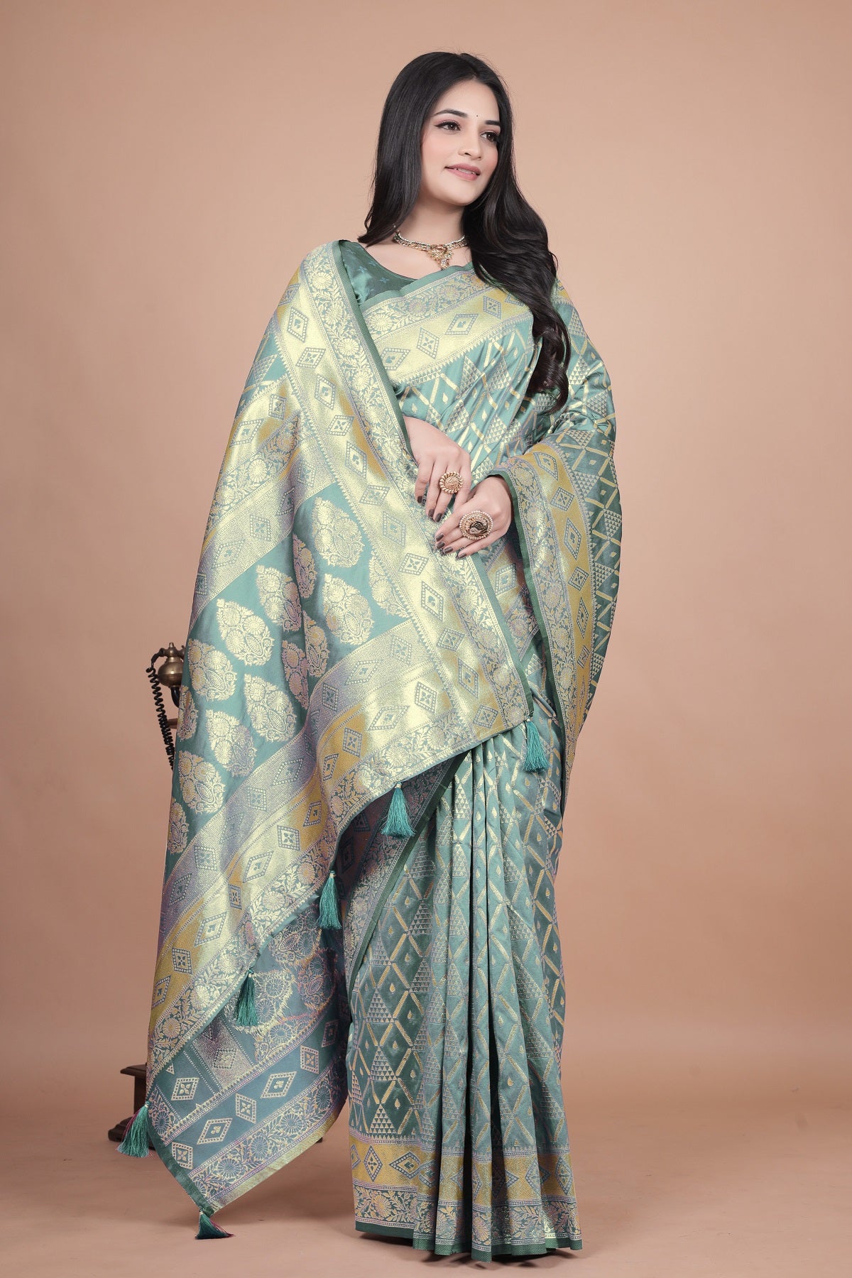 Elegant Green Silk Saree with Silver Zari Work - Handwoven Indian Sari for Weddings, Festivals & Special Occasions
