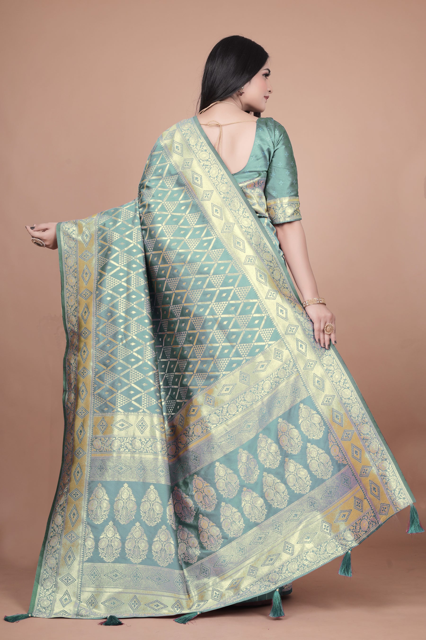 Elegant Green Silk Saree with Silver Zari Work - Handwoven Indian Sari for Weddings, Festivals & Special Occasions
