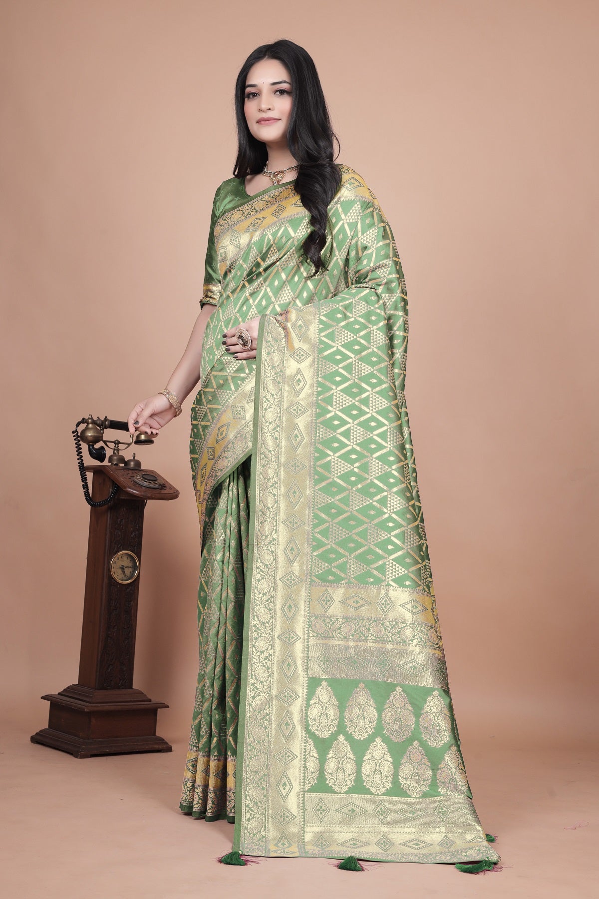 Elegant Green Silk Saree with Silver Zari Work - Handwoven Indian Sari for Weddings, Festivals & Special Occasions