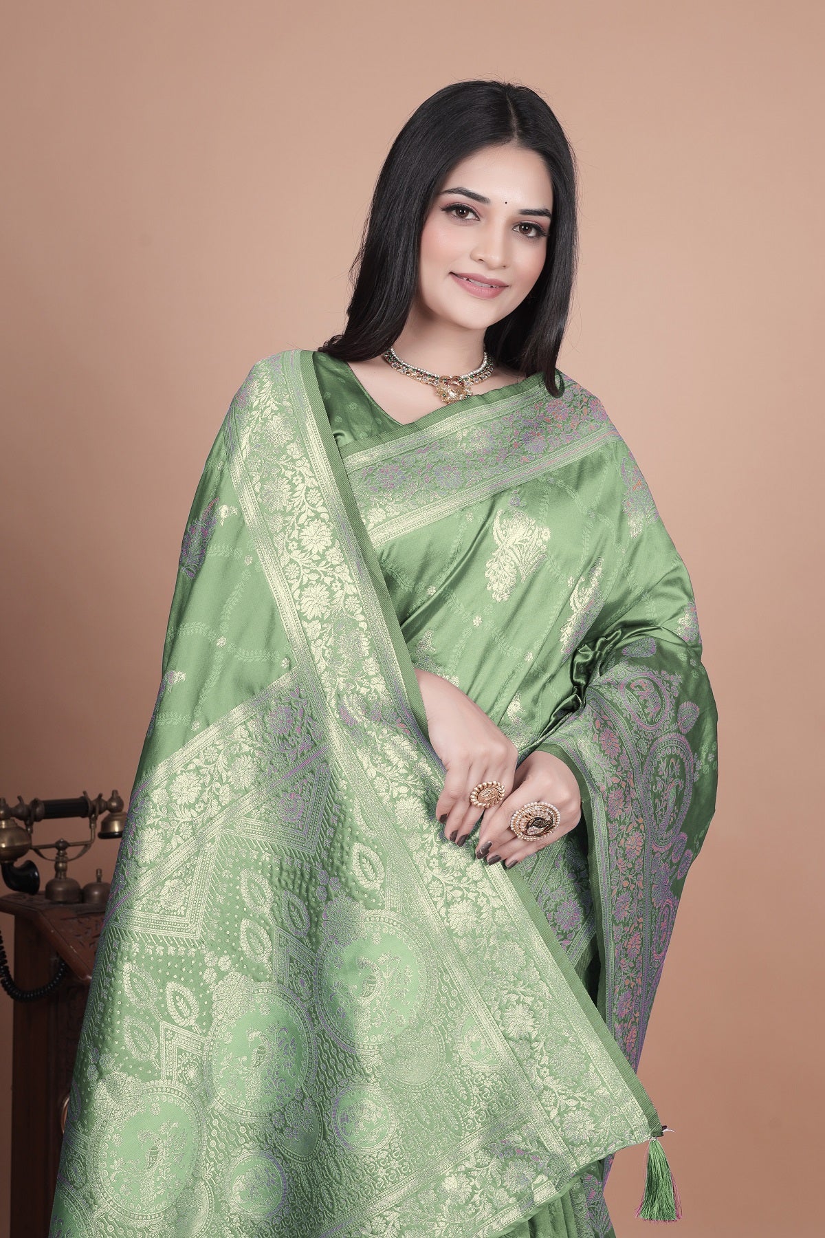 Classic Green Banarasi Silk Saree with Detailed Golden Zari Work for Festive Occasions