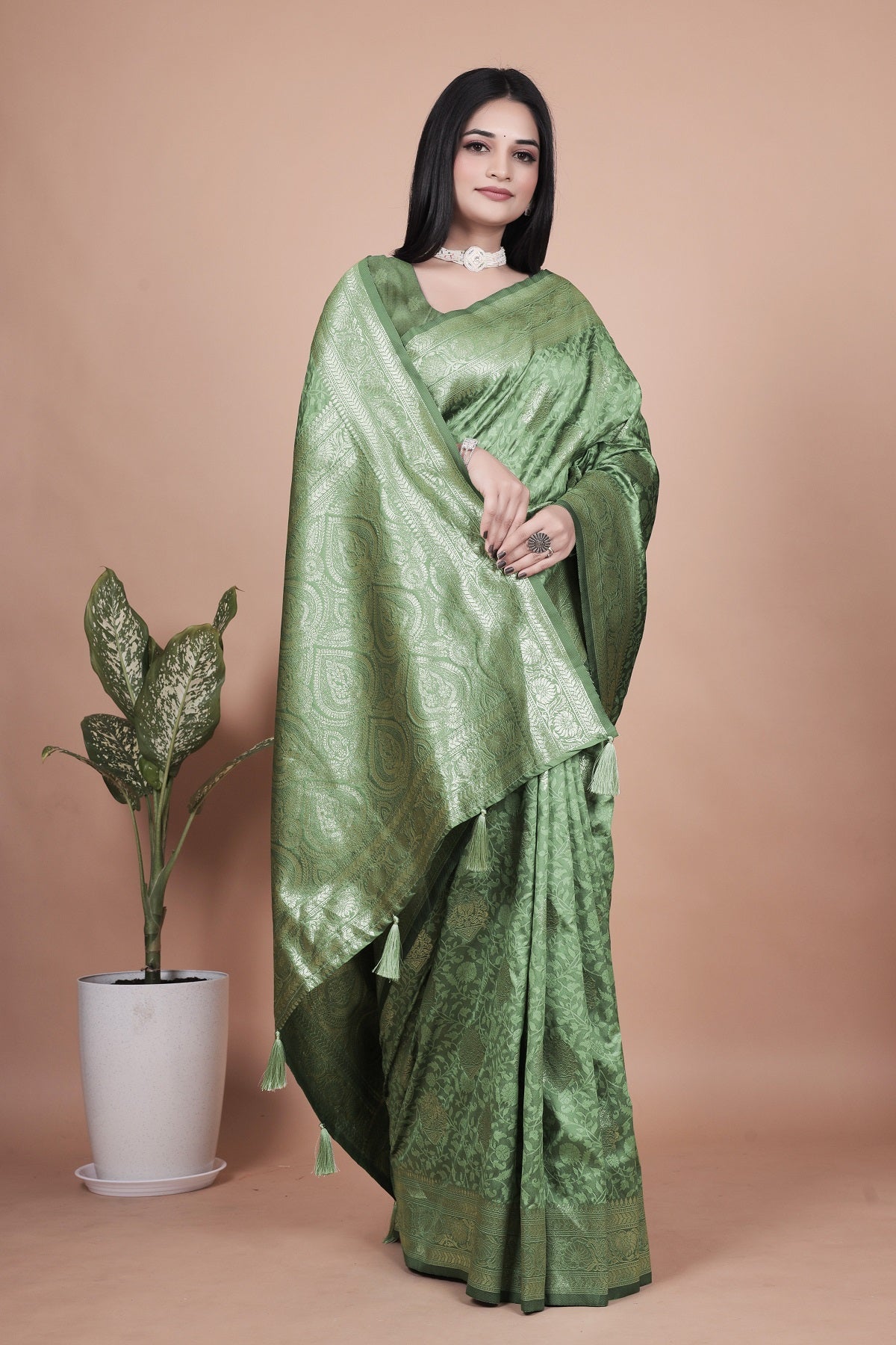 Beautiful Green Silk Saree with Rich Zari Work – Traditional Indian Wear for Women