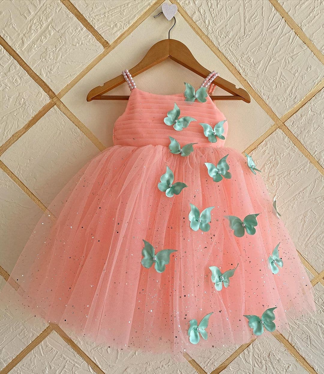 Orange Butterfly Applique Party Dress for Girls