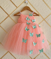 Orange Butterfly Applique Party Dress for Girls