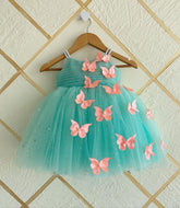 Mint Green Butterfly Applique Party Dress for Girls