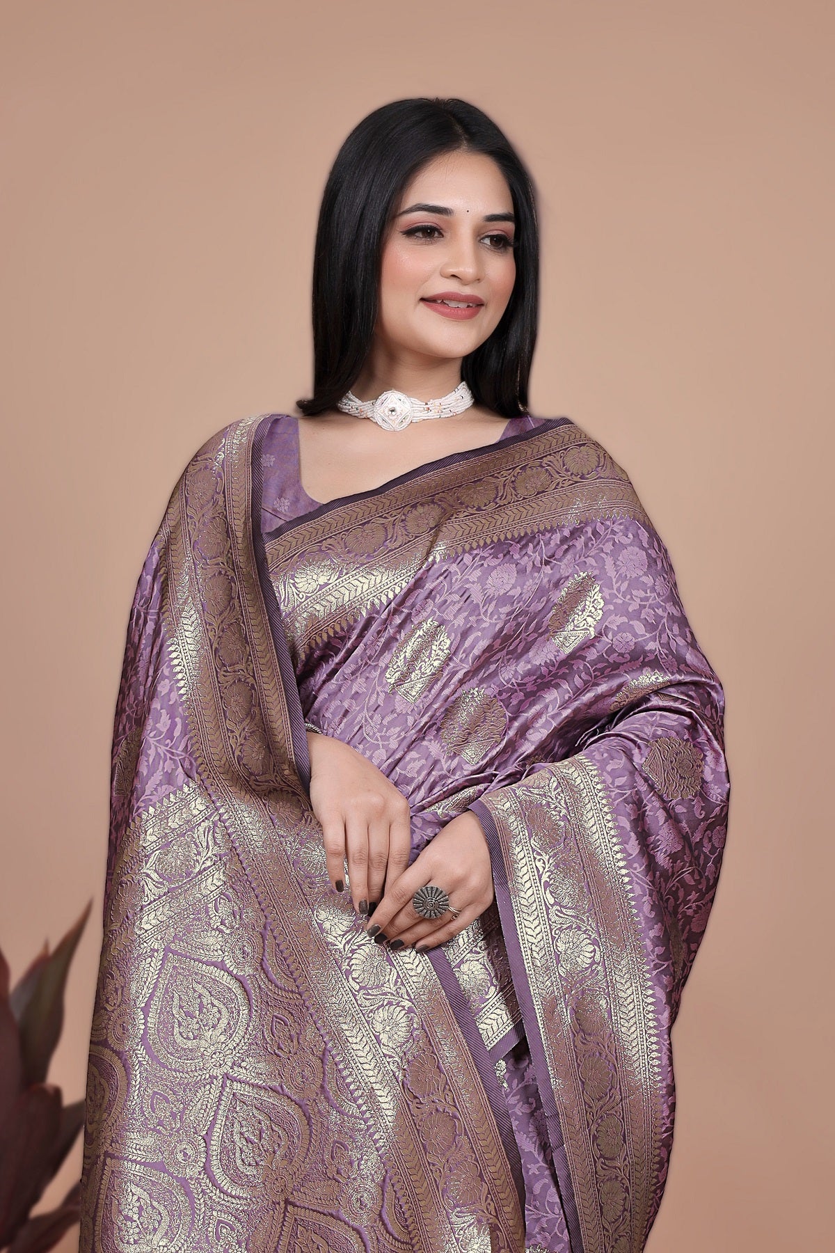 Designer Purple Silk Saree with Golden Zari Borders – Ideal for Weddings and Special Occasions