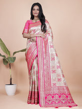 Graceful Pink and White Saree with Silver Zari Embroidery for Festive Occasions