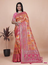 Royal Orange and Pink Silk Saree with Detailed Zari Work for Weddings