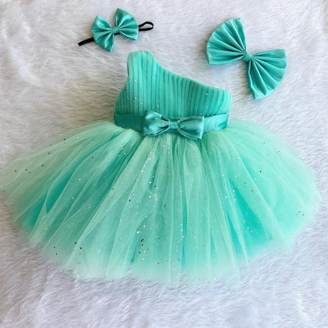 Girls Mint Green Glitter Tulle Party Frock