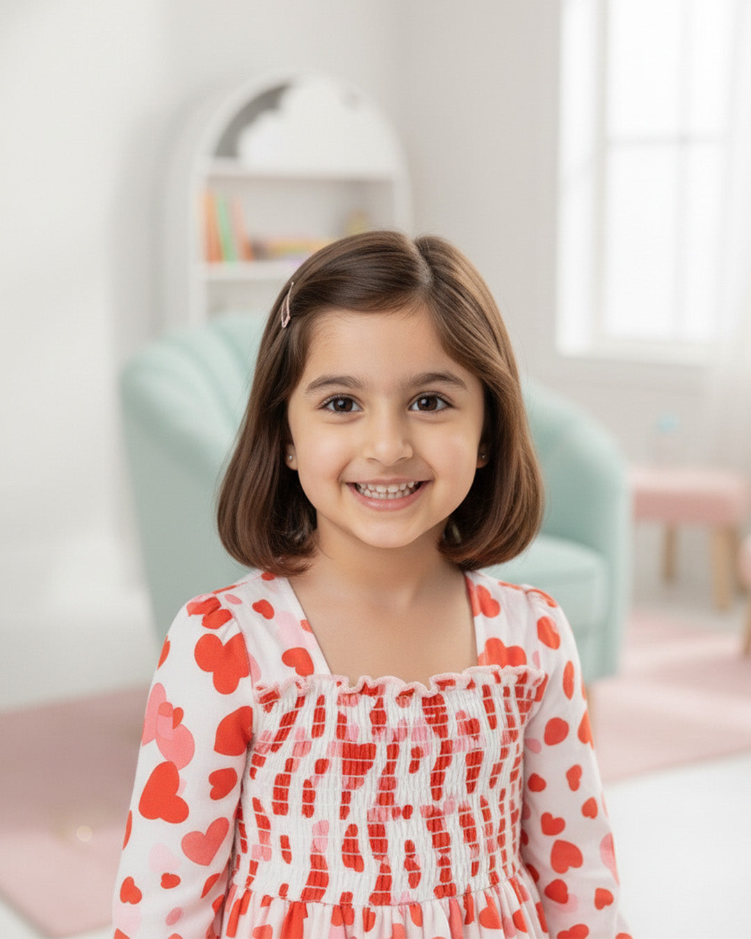 Glamgait Multicolor Heart Theme Full Sleeve Midi Kids Dress