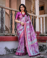 Printed Multicolor Linen Saree for Women with Multicolor Pallu and Ethnic Border – Lightweight Casual Wear