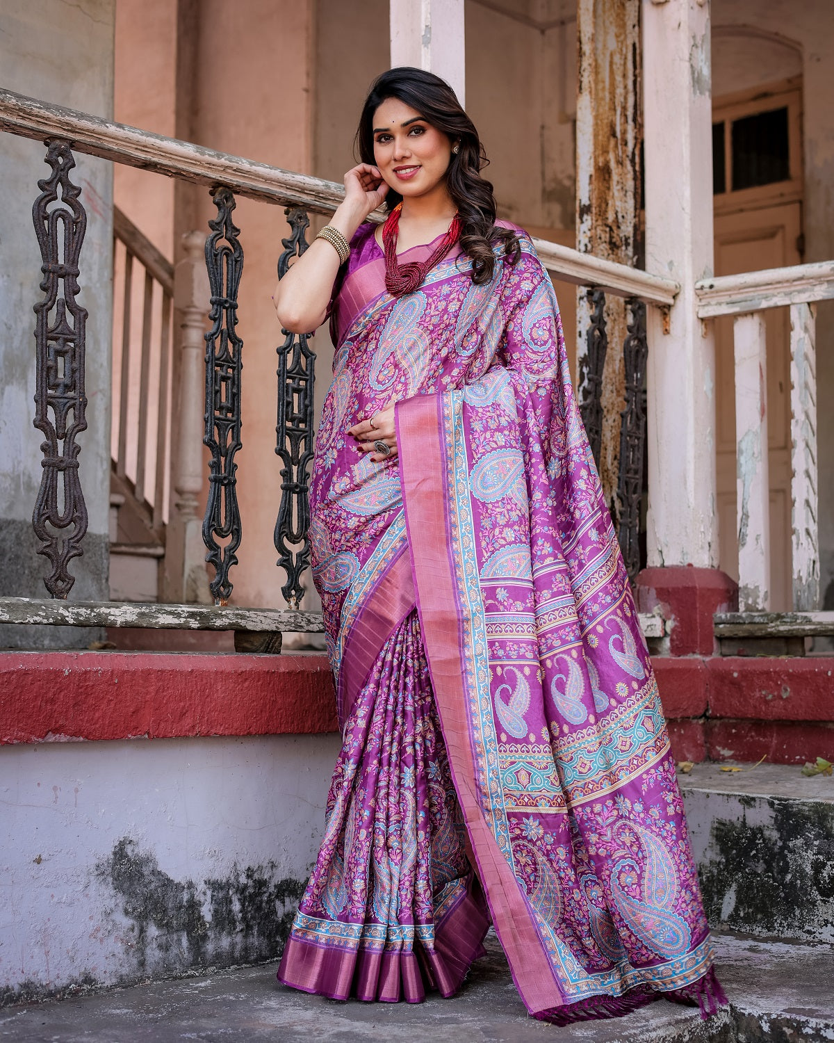 Printed Multicolor Linen Saree for Women with Multicolor Pallu and Ethnic Border – Lightweight Casual Wear