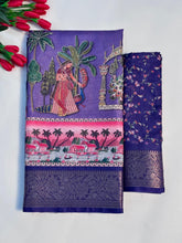 Elegant Printed Art Silk Saree with Cultural Motif & Scenic Border Design